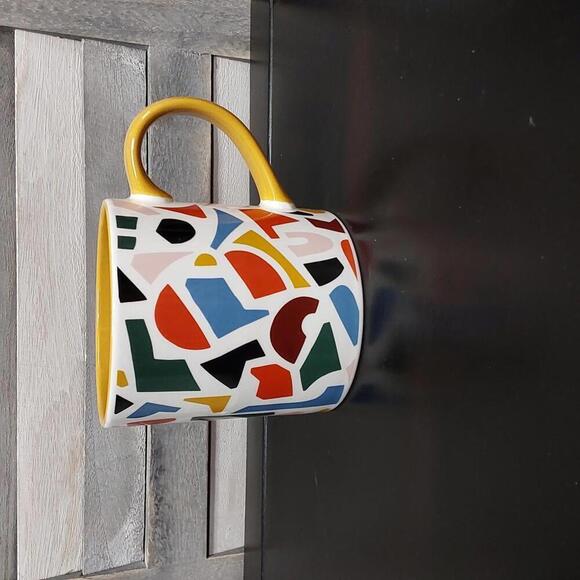Colorful Geometric Design Mug with Yellow Handle - Picture 1 of 5